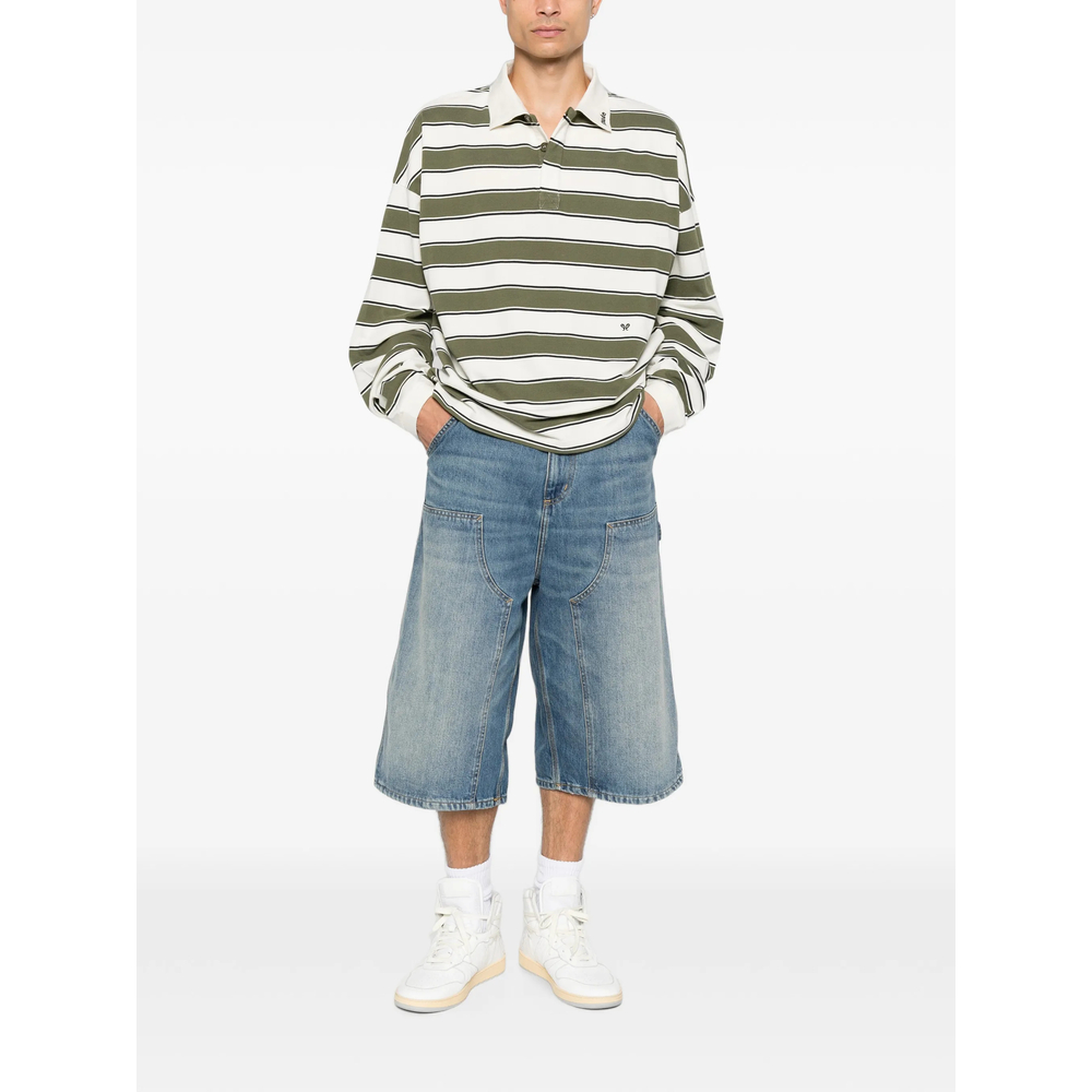 Horizontal-Stripe Long-Sleeve Polo Shirt