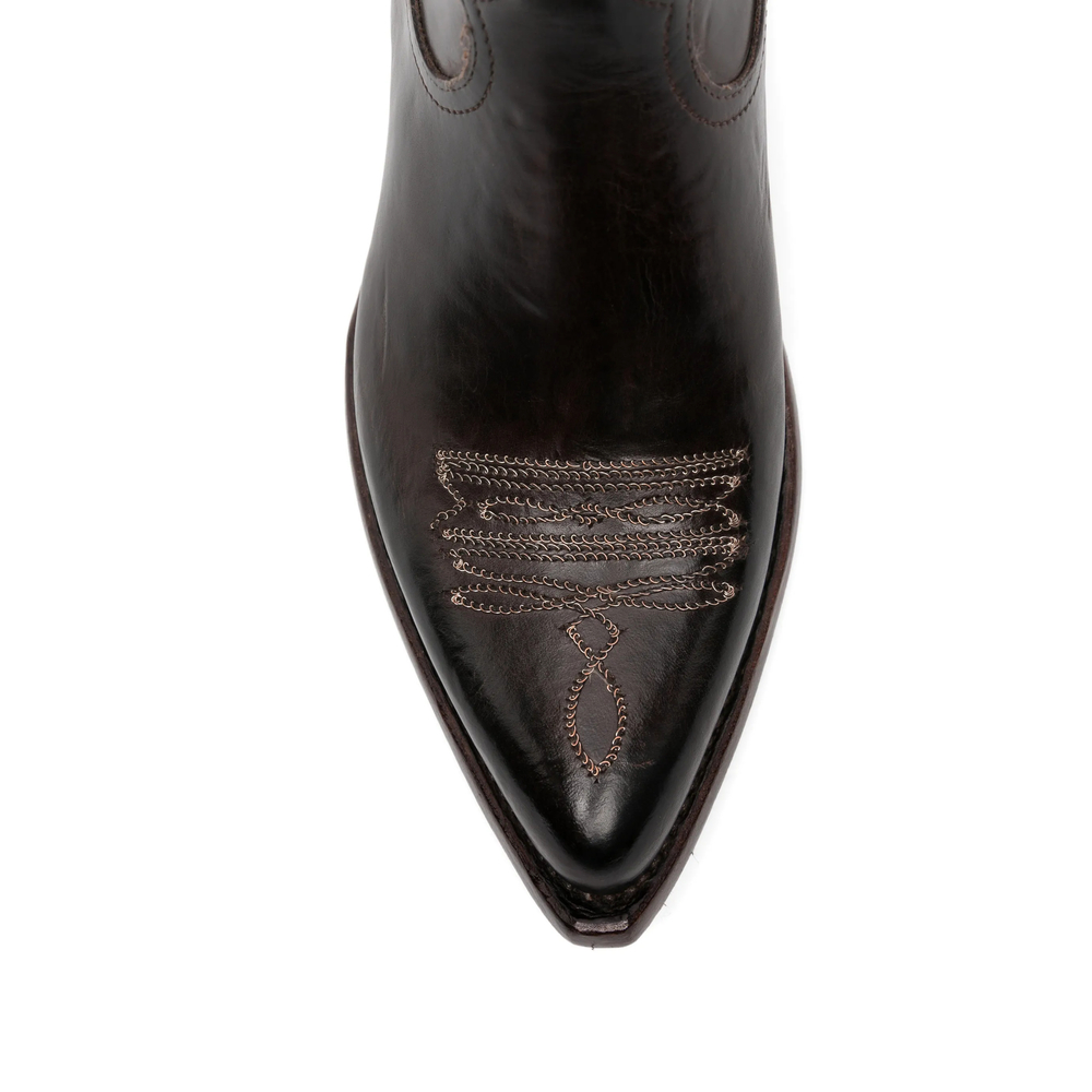 Embroidered Leather Ankle Boots