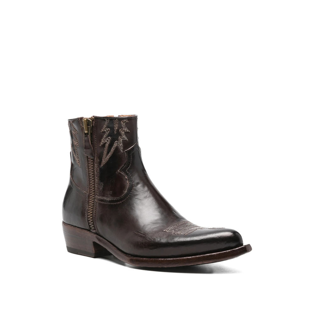 Embroidered Leather Ankle Boots