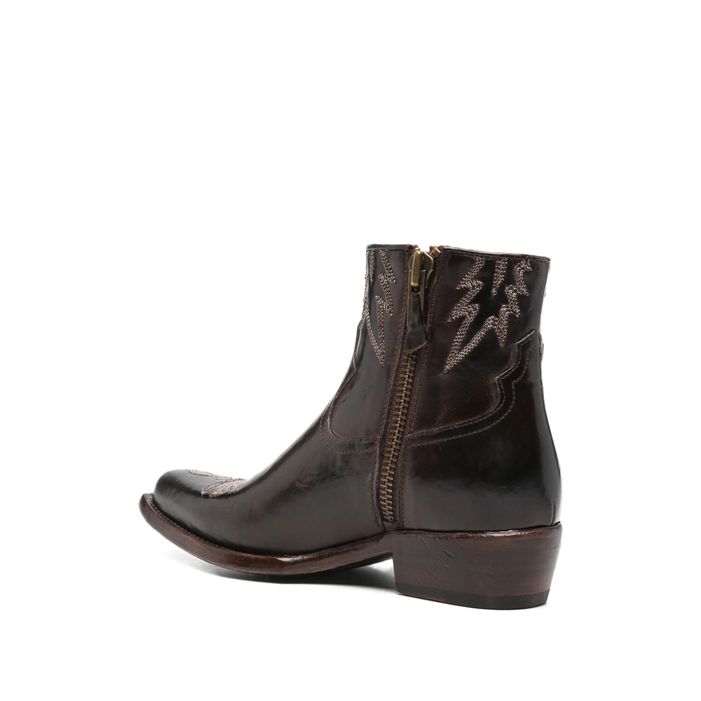 Embroidered Leather Ankle Boots