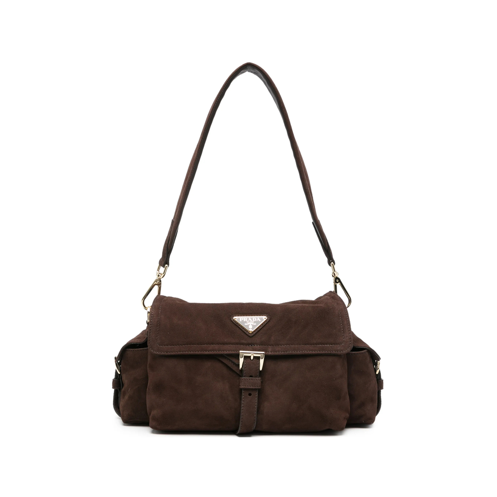 Prada Explore Medium Suede Shoulder Bag With Flap