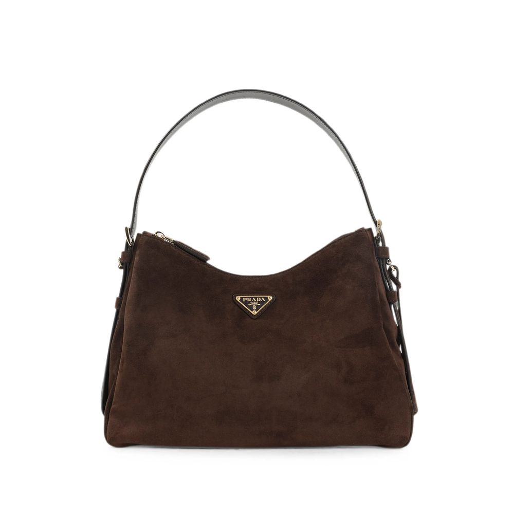 Prada Logo-plaque Suede Shoulder Bag