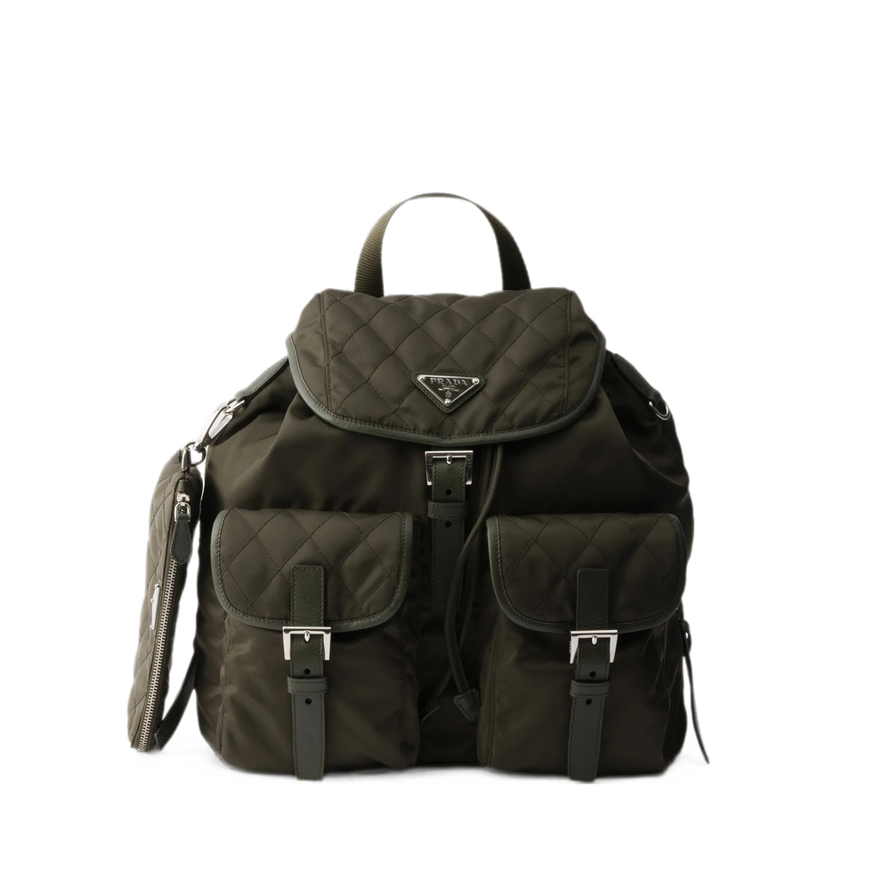 Prada Medium Quilted Re-nylon Backpack With Saffiano Leather Trim In Green