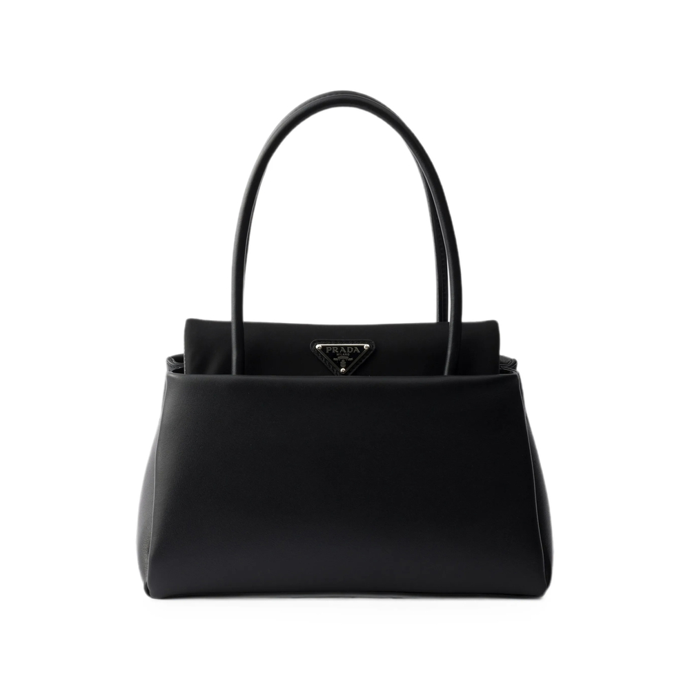Prada Passage Small Leather Bag With Re-Nylon Flap