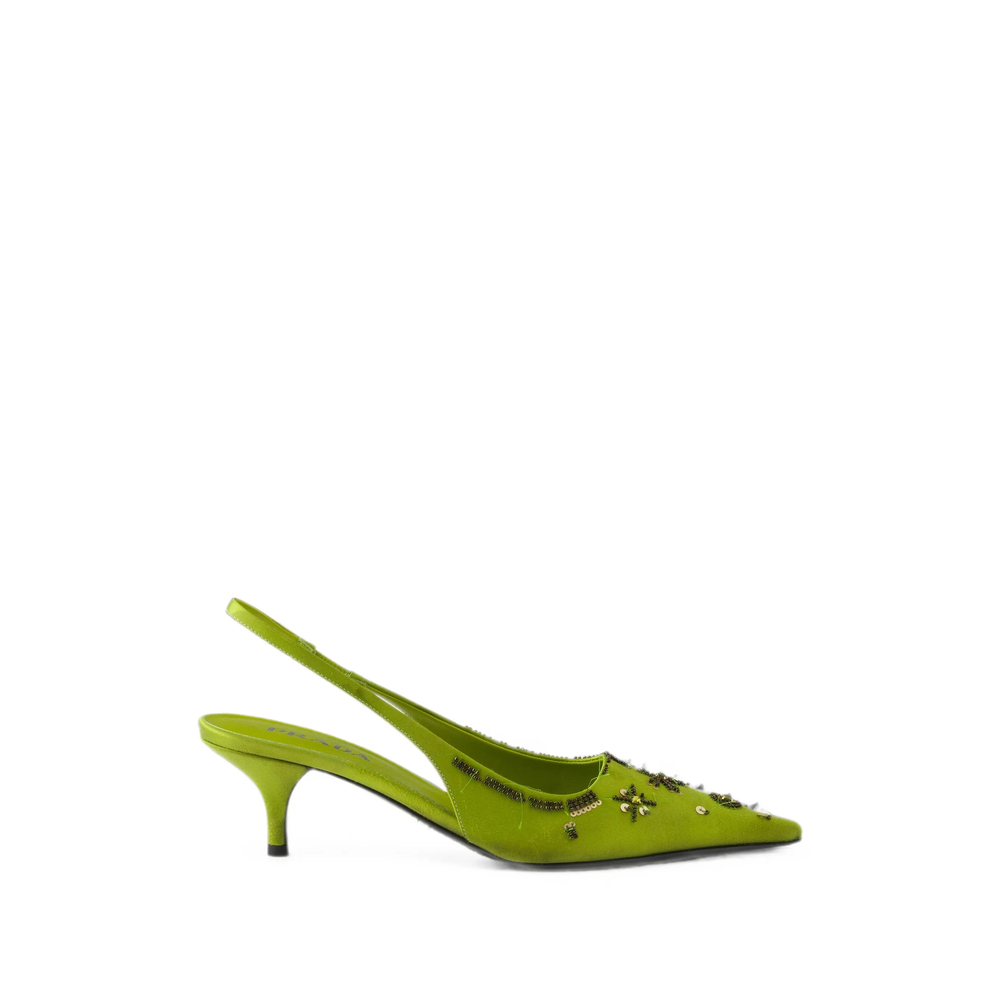 Prada Embroidered Satin Slingback Pumps