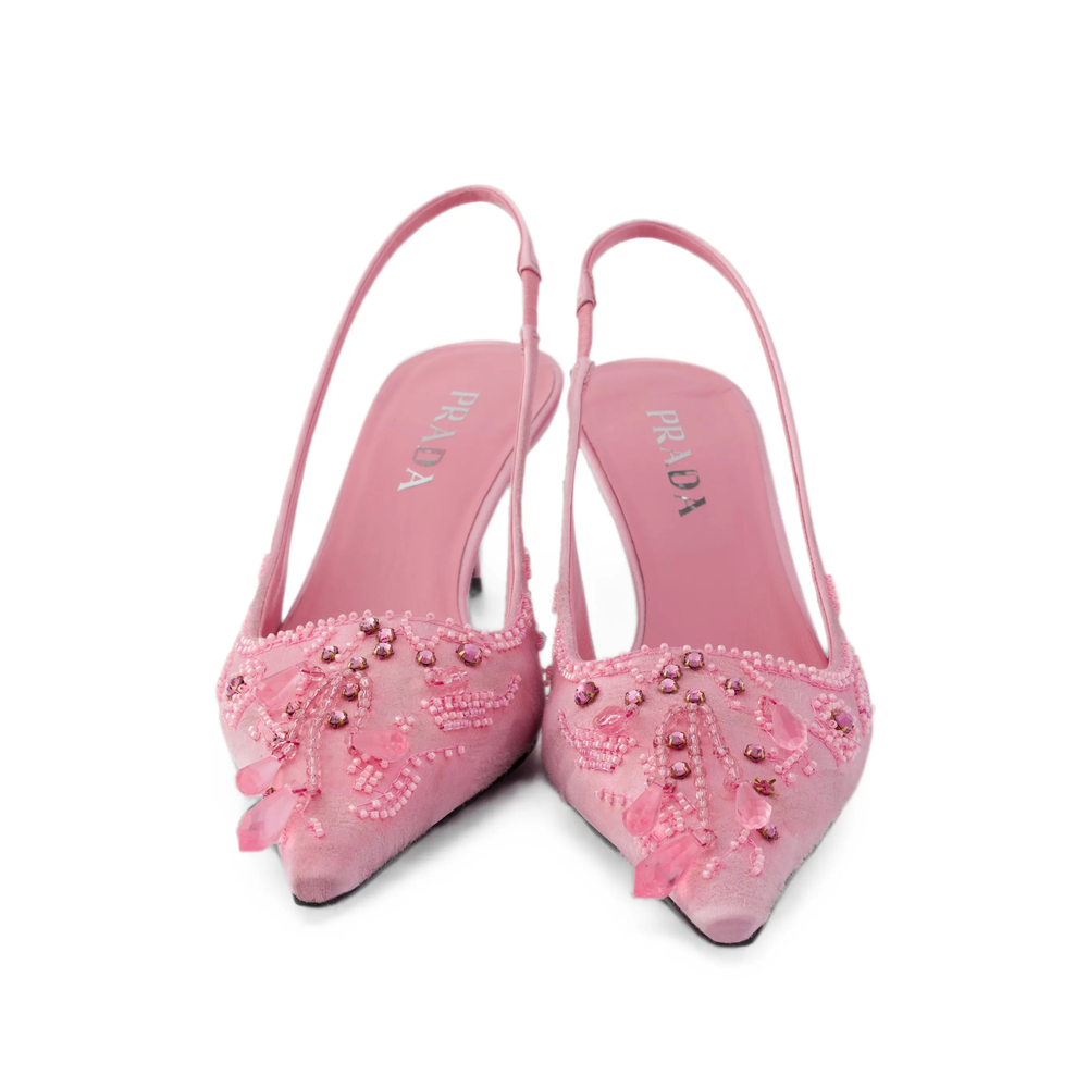 Embroidered Satin Slingback