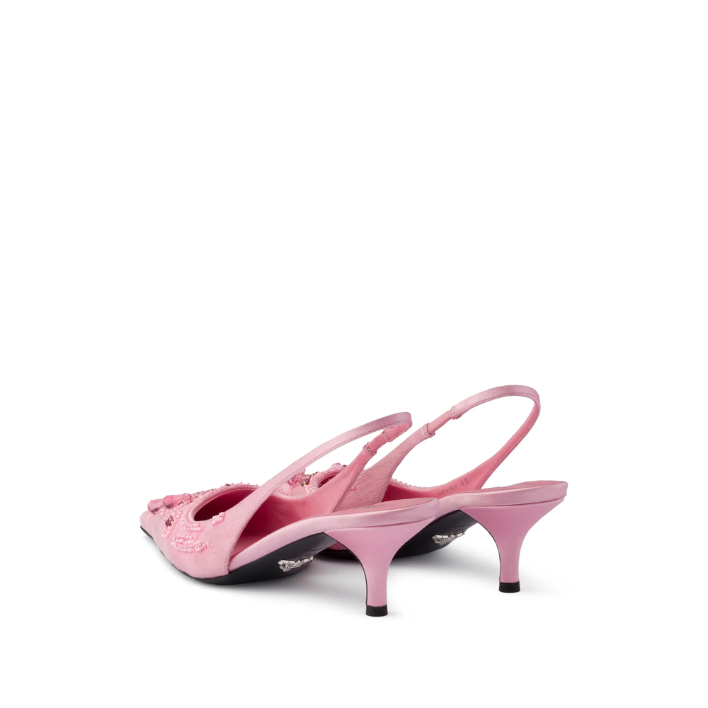 Embroidered Satin Slingback