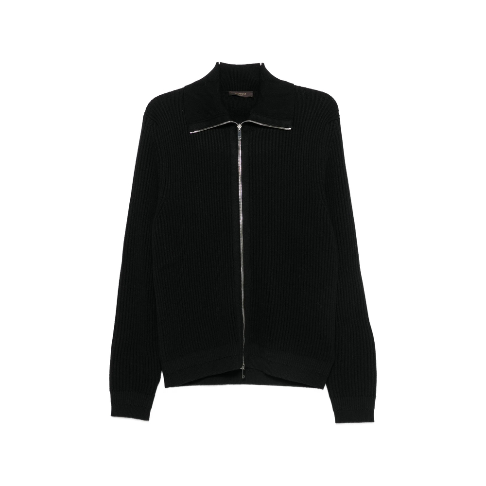 Zanone Ribbed-knit Zip-up Cardigan In Black