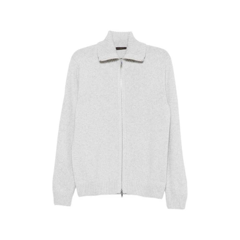 Zanone Zip-up Ribbed-collar Cardigan In Grey