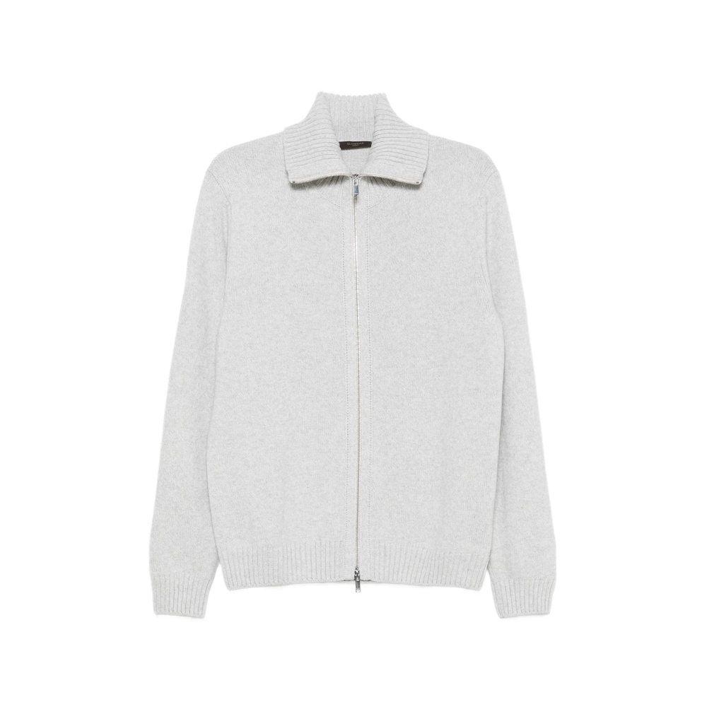 Zip-Up Ribbed-Collar Cardigan