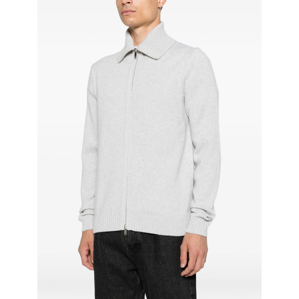 Zip-Up Ribbed-Collar Cardigan