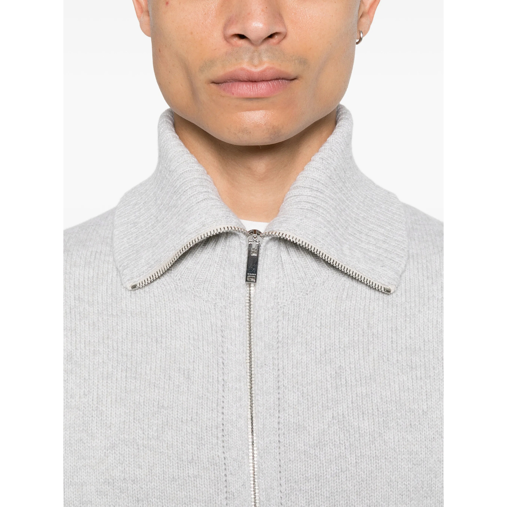 Zip-Up Ribbed-Collar Cardigan
