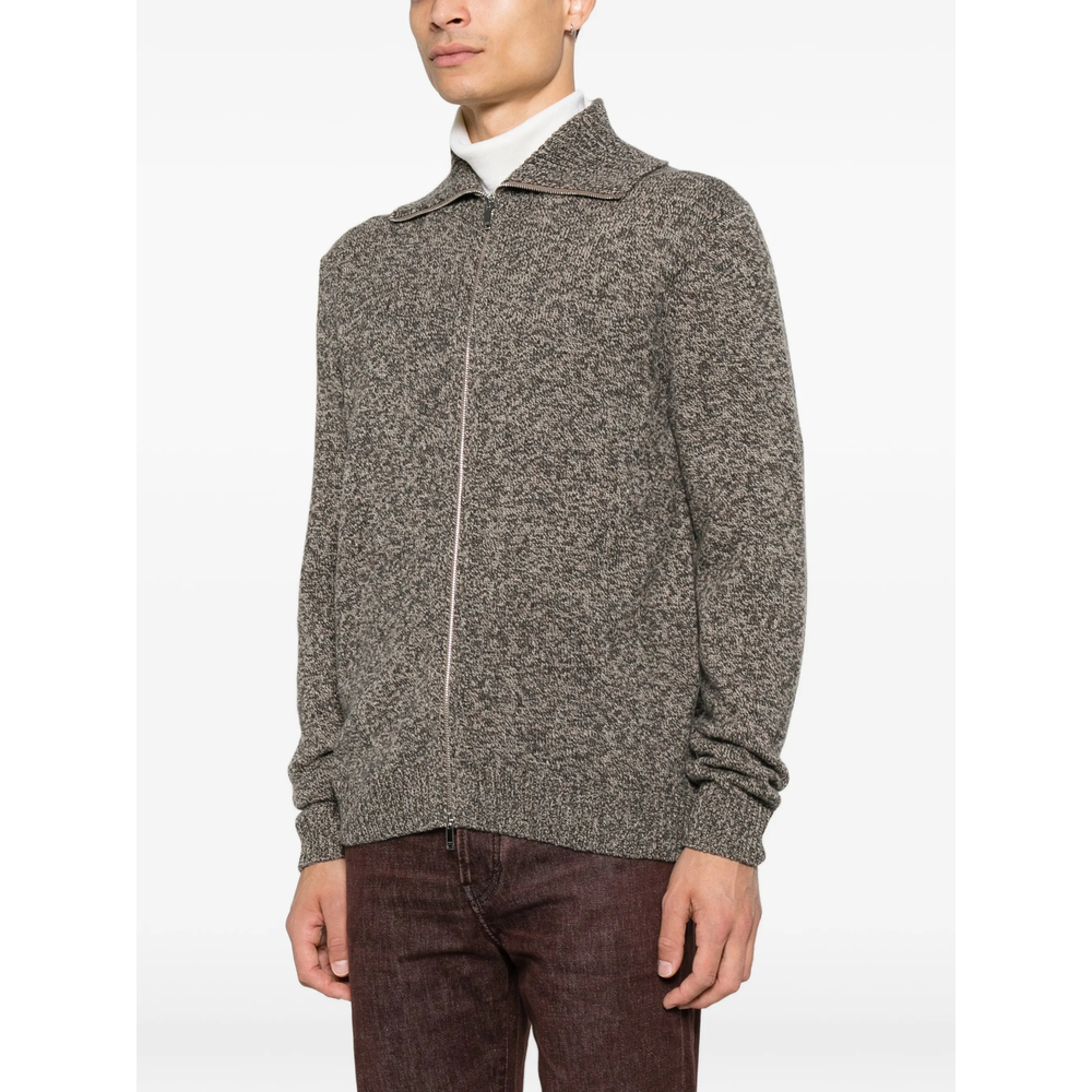 Zip-Up Marl-Knit Cardigan