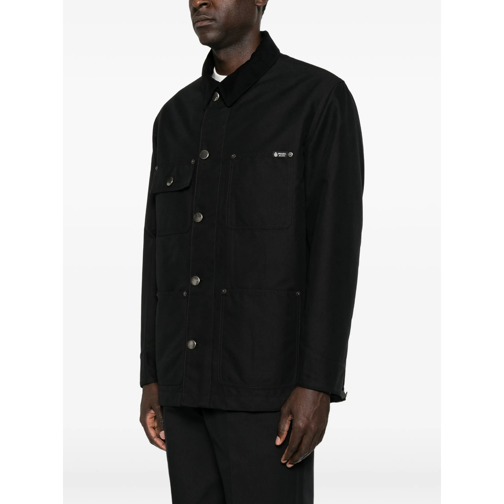 Corduroy-Collar Logo-Plaque Jacket
