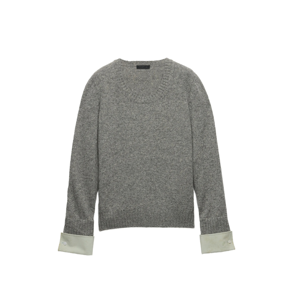 Prada Shetland Wool Scoop-neck Sweater In Grey