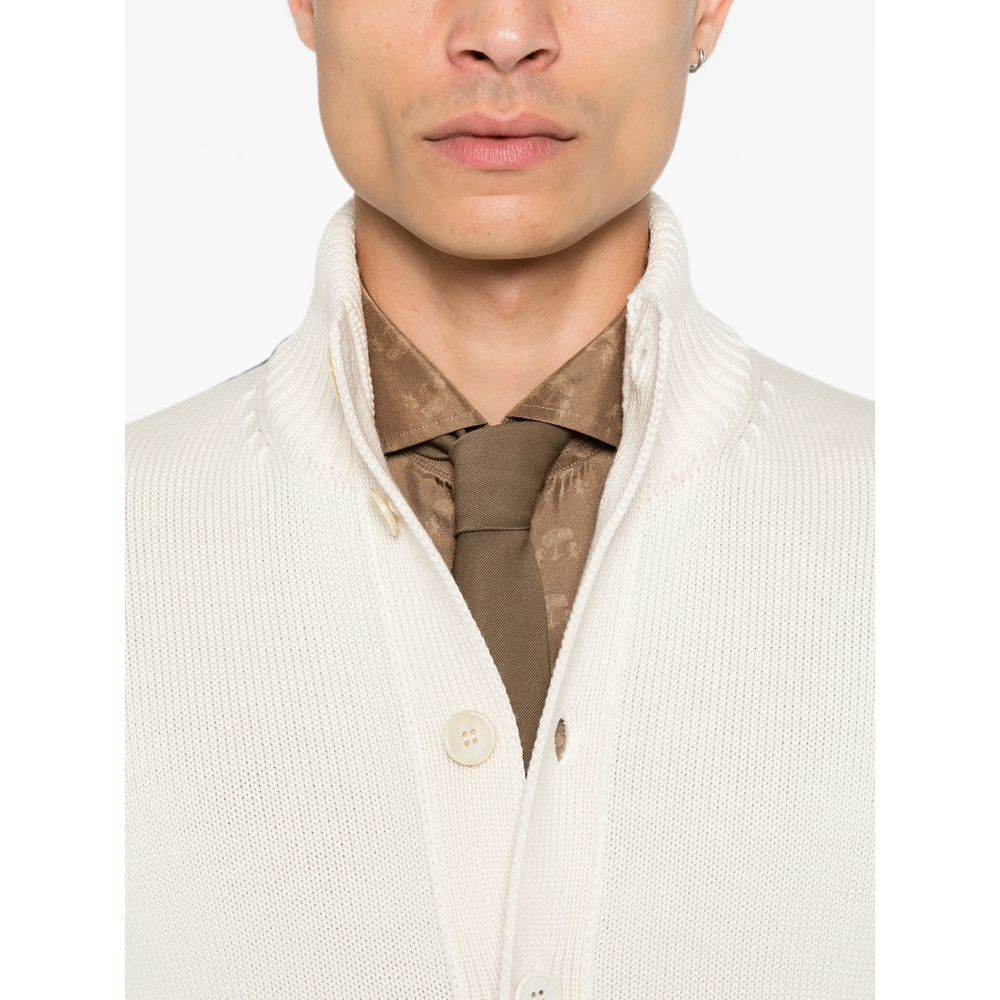 Ribbed-Knit High-Neck Cardigan