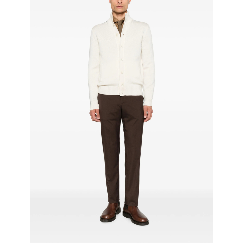 Ribbed-Knit High-Neck Cardigan