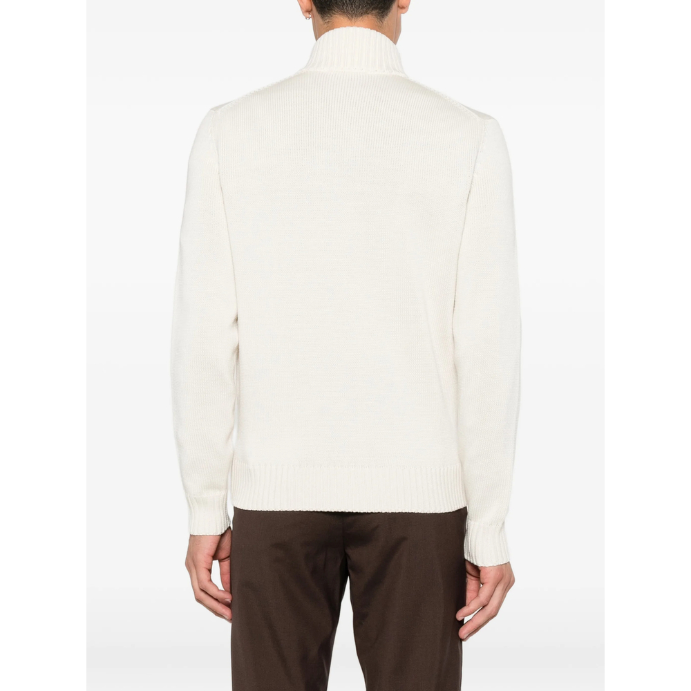 Ribbed-Knit High-Neck Cardigan