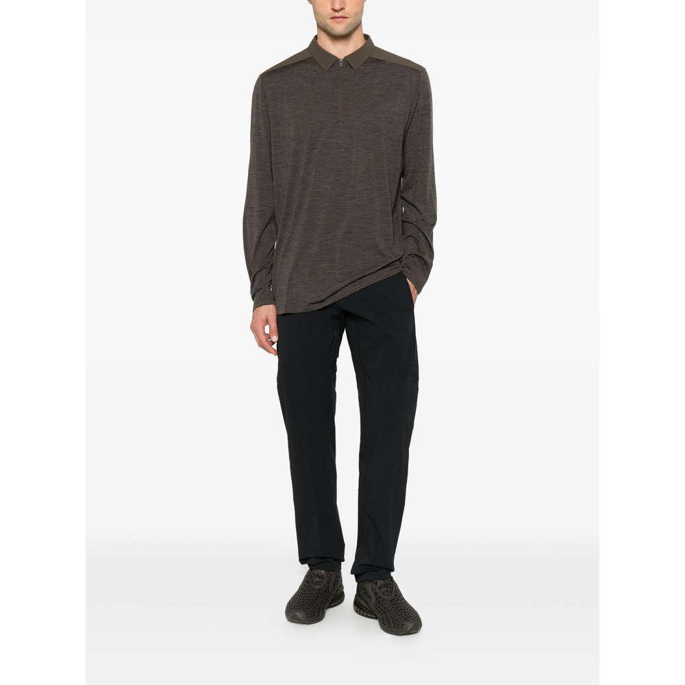 Zip-Fastening Long-Sleeve Polo Shirt