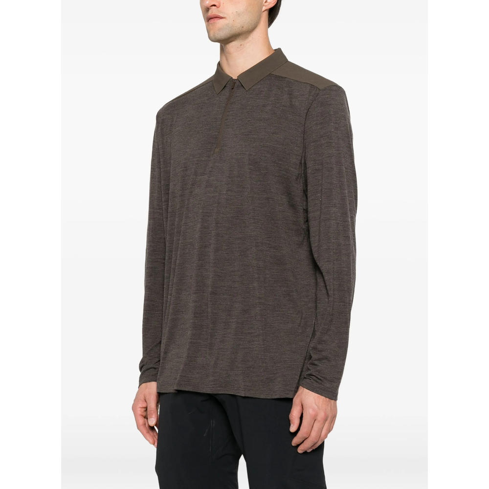 Zip-Fastening Long-Sleeve Polo Shirt