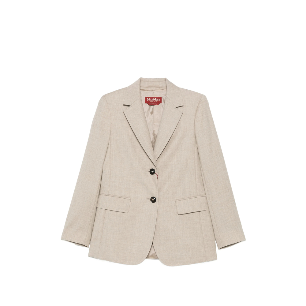 Max Mara Studio Single-breasted Wool Flannel Blazer Beige