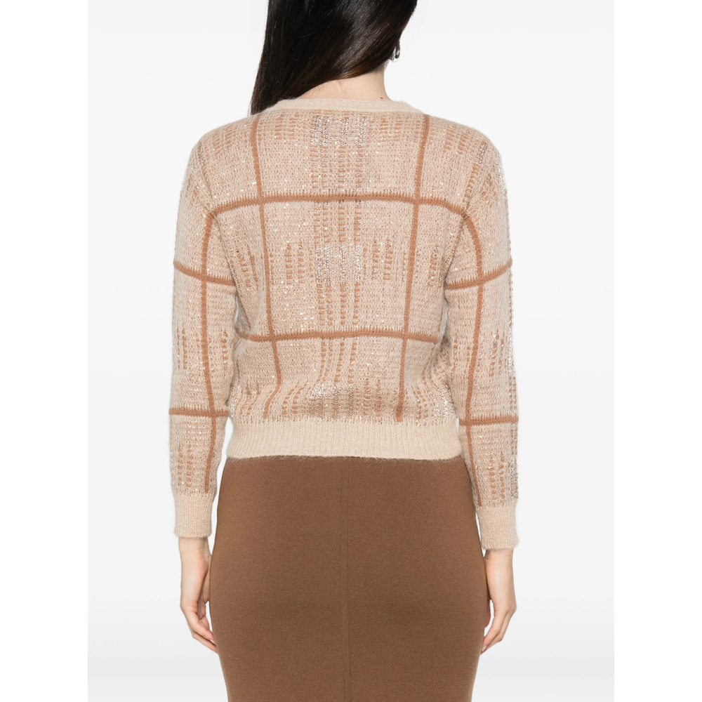Studio Sequin-Embellished Checked Sweater