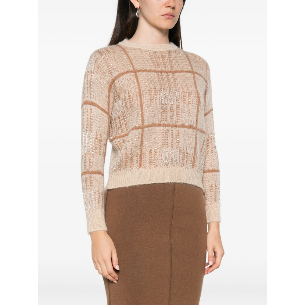 Studio Sequin-Embellished Checked Sweater