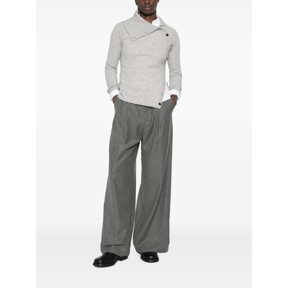 Asymmetric-Fastening Ribbed-Sleeve Knit