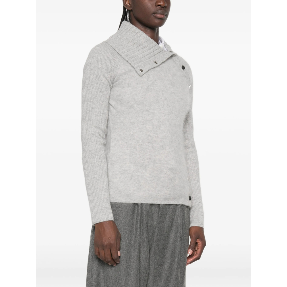 Asymmetric-Fastening Ribbed-Sleeve Knit