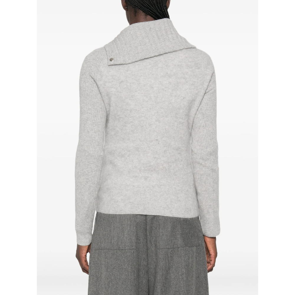 Asymmetric-Fastening Ribbed-Sleeve Knit