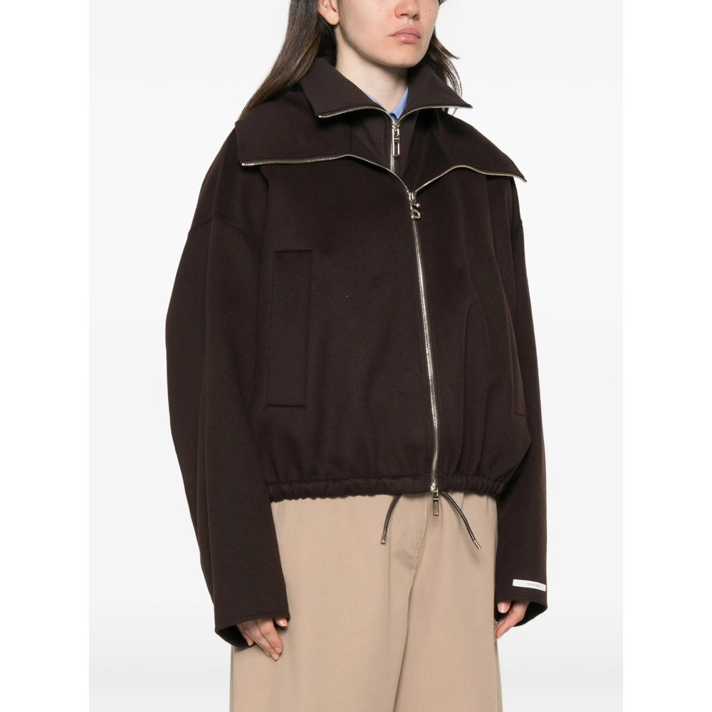 Layered-Collar Elasticated-Hem Jacket