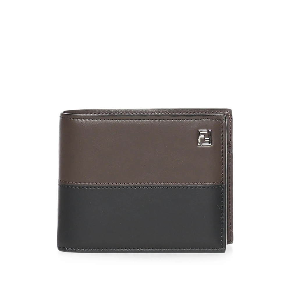 Fendi FF Double Two-tone Black And Ebony Leather Bi-fold Coin Wallet