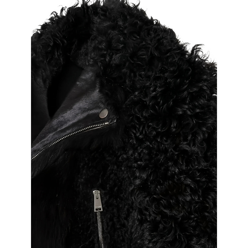 Black Patchwork Shearling Biker Jacket