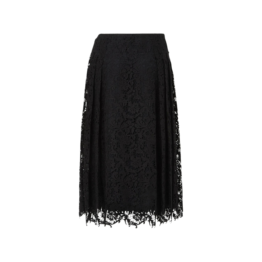 Fendi Lace Pleated Midi Skirt In Black