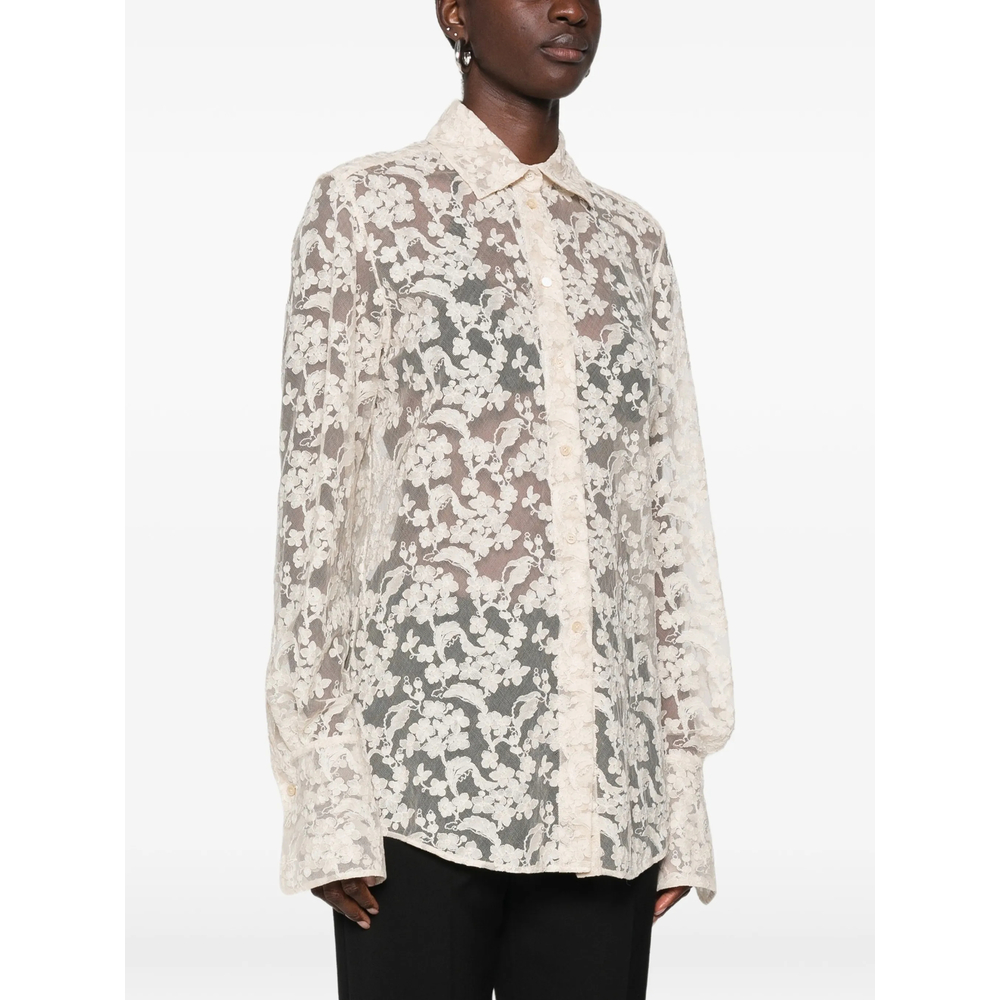 Floral-Lace Buttoned Shirt