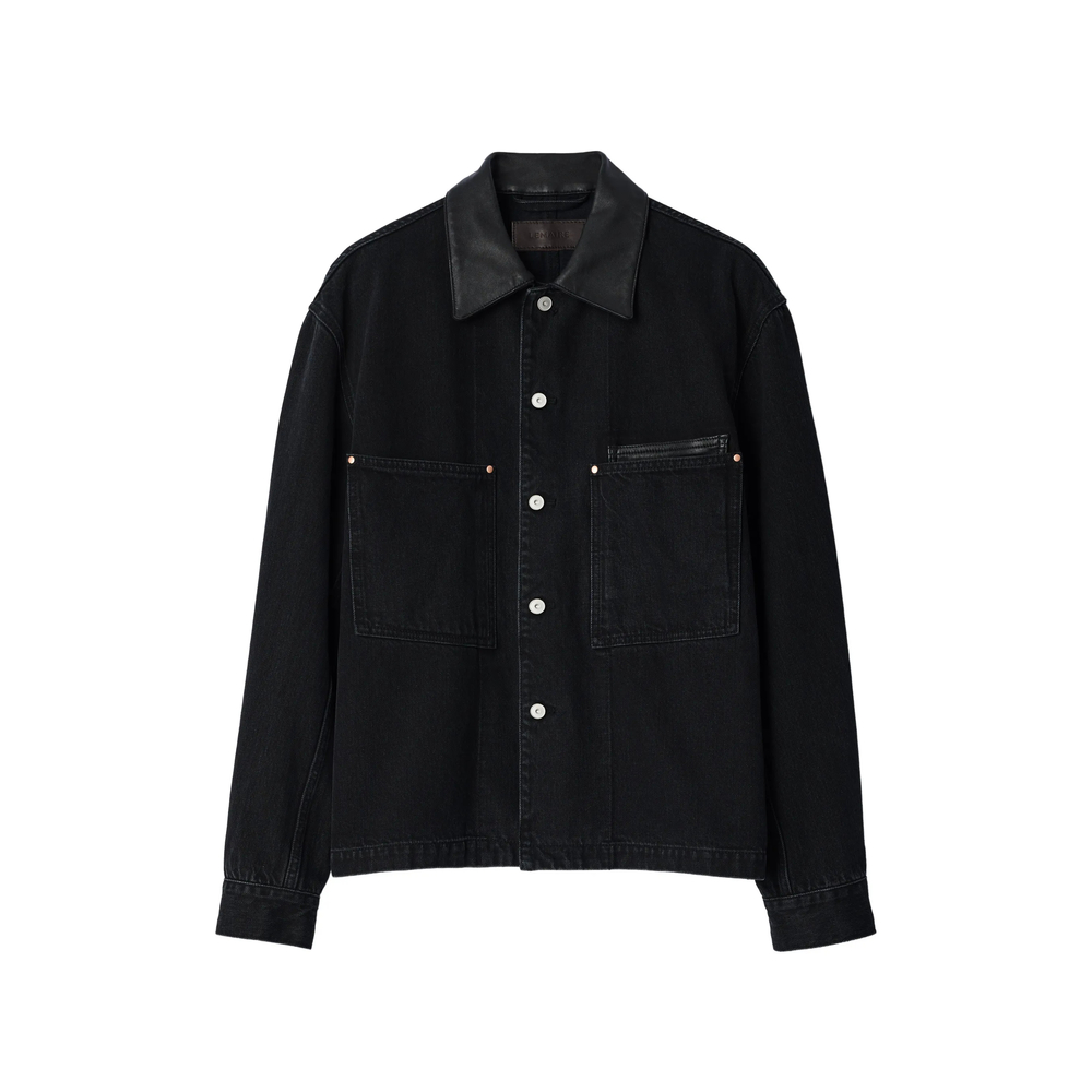 Lemaire Workwear Overshirt In Black Selvedge Denim