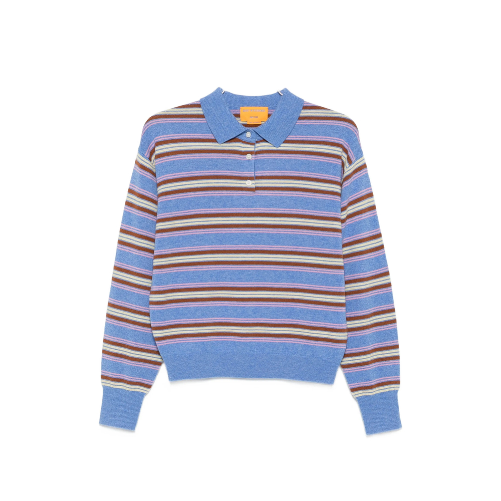 Collegiate Stripe-Pattern Polo Sweater