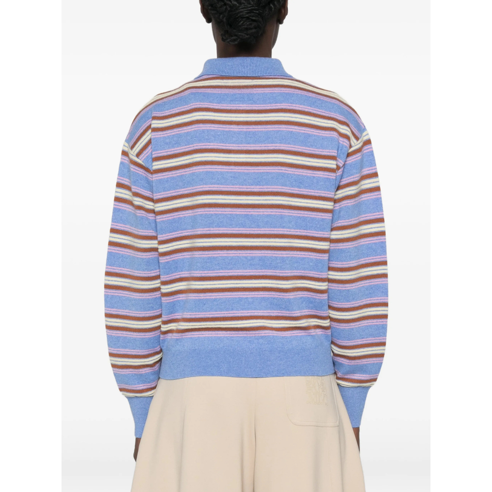 Collegiate Stripe-Pattern Polo Sweater