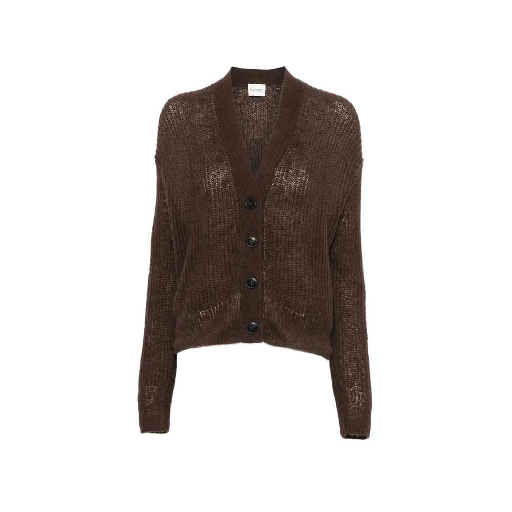 Closed Ribbed-knit V-neck Cardigan