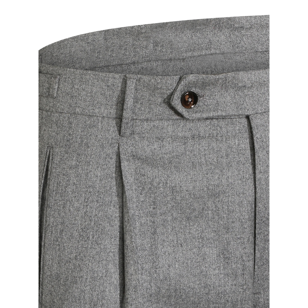 Button-Fastening Pleated Trousers