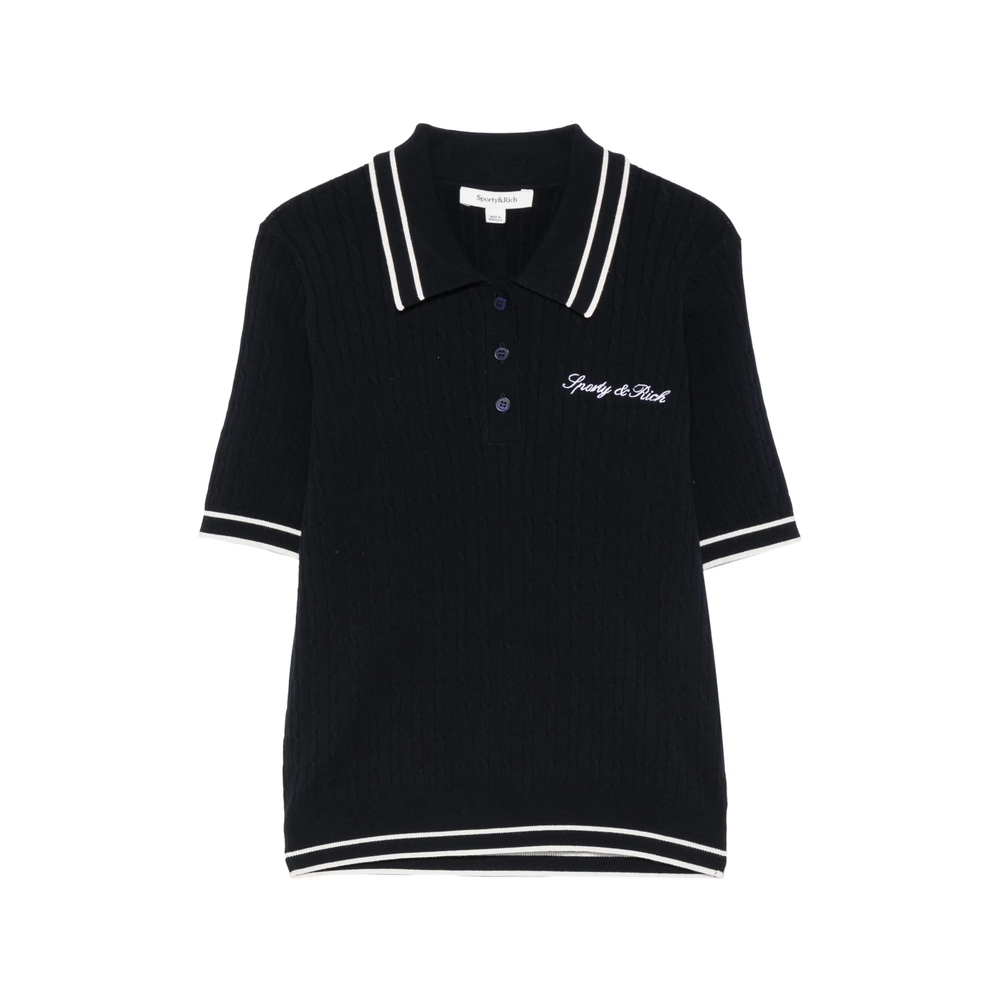 Sporty & Rich Cable-knit Logo-embroidered Polo Shirt