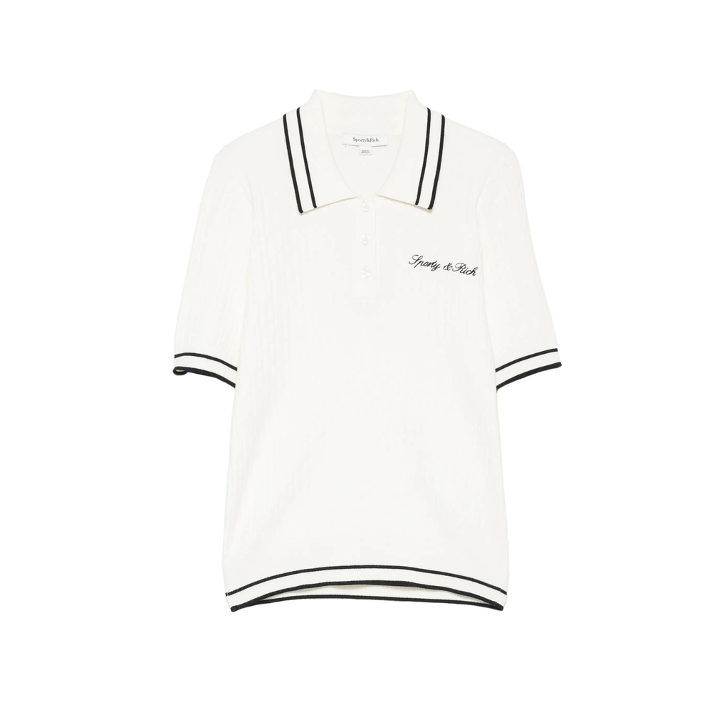 Sporty & Rich Cable-knit Embroidered Polo Shirt