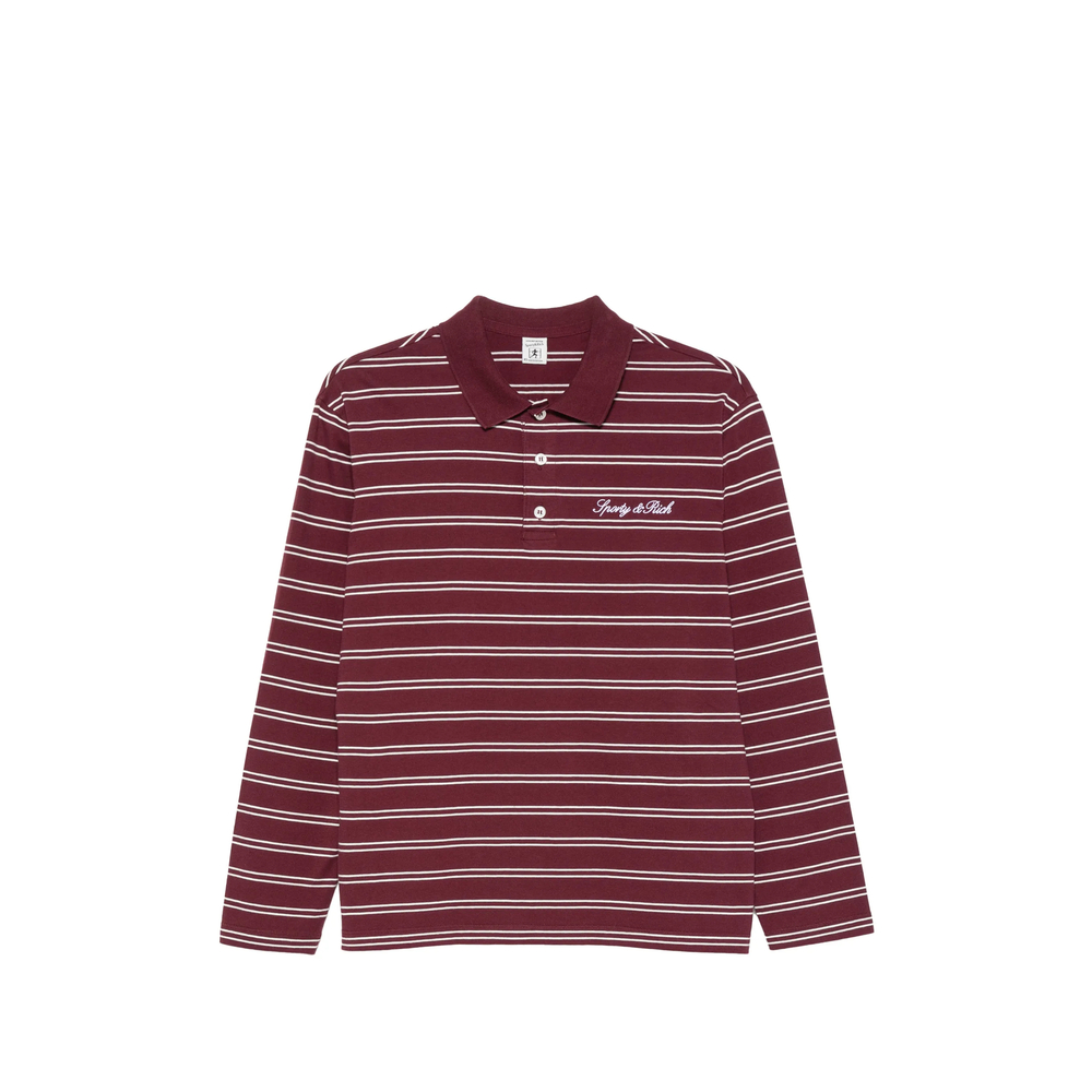 Sporty & Rich Signature Logo Striped Long-sleeve Polo Shirt