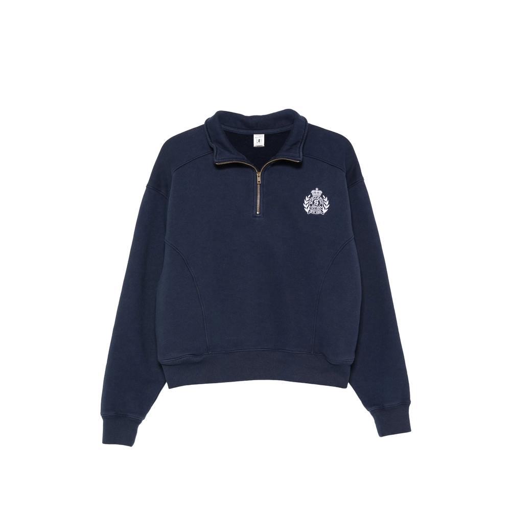 Sporty & Rich Crest-embroidered Quarter-zip Sweatshirt