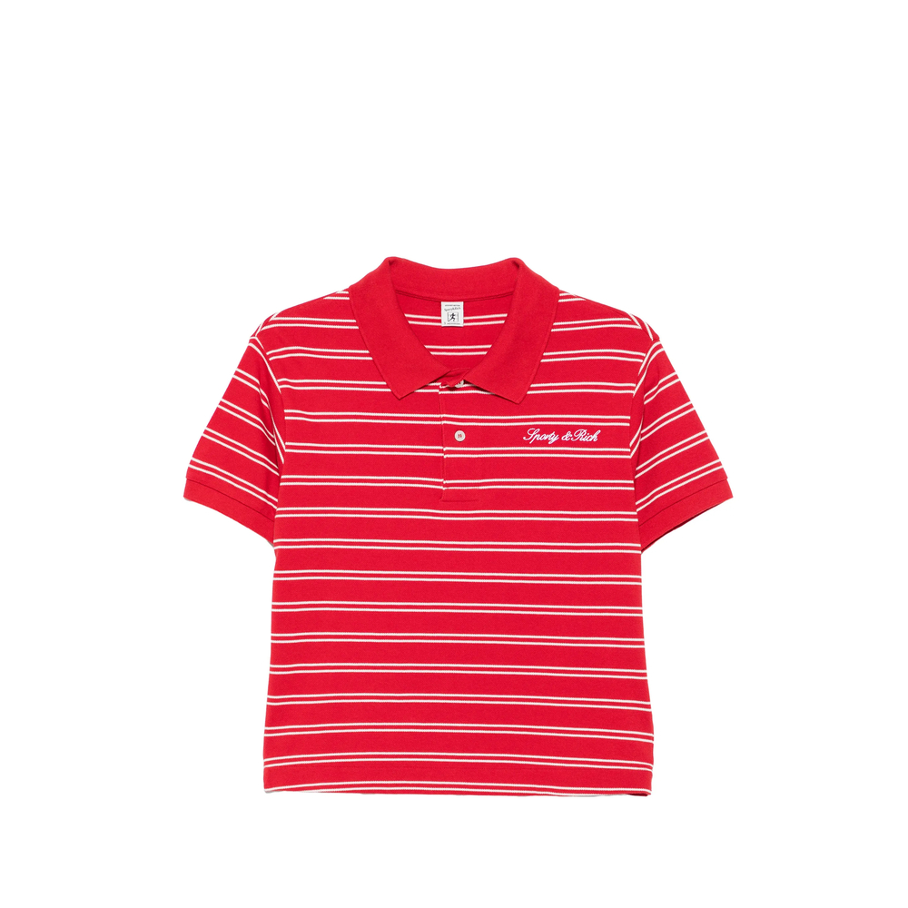 Sporty & Rich Striped Logo-embroidered Cotton Polo Shirt