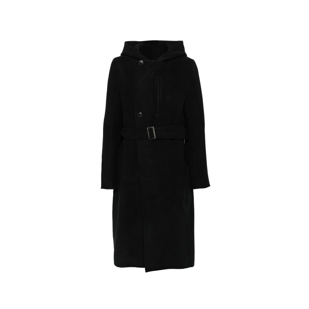 Rick Owens Belted Hooded Single Breasted Coat