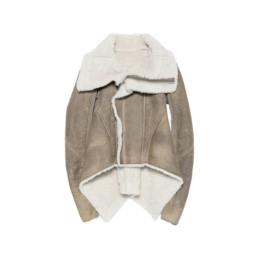 Rick Owens Shearling-lined Asymmetric Jacket In Grey/neutrals