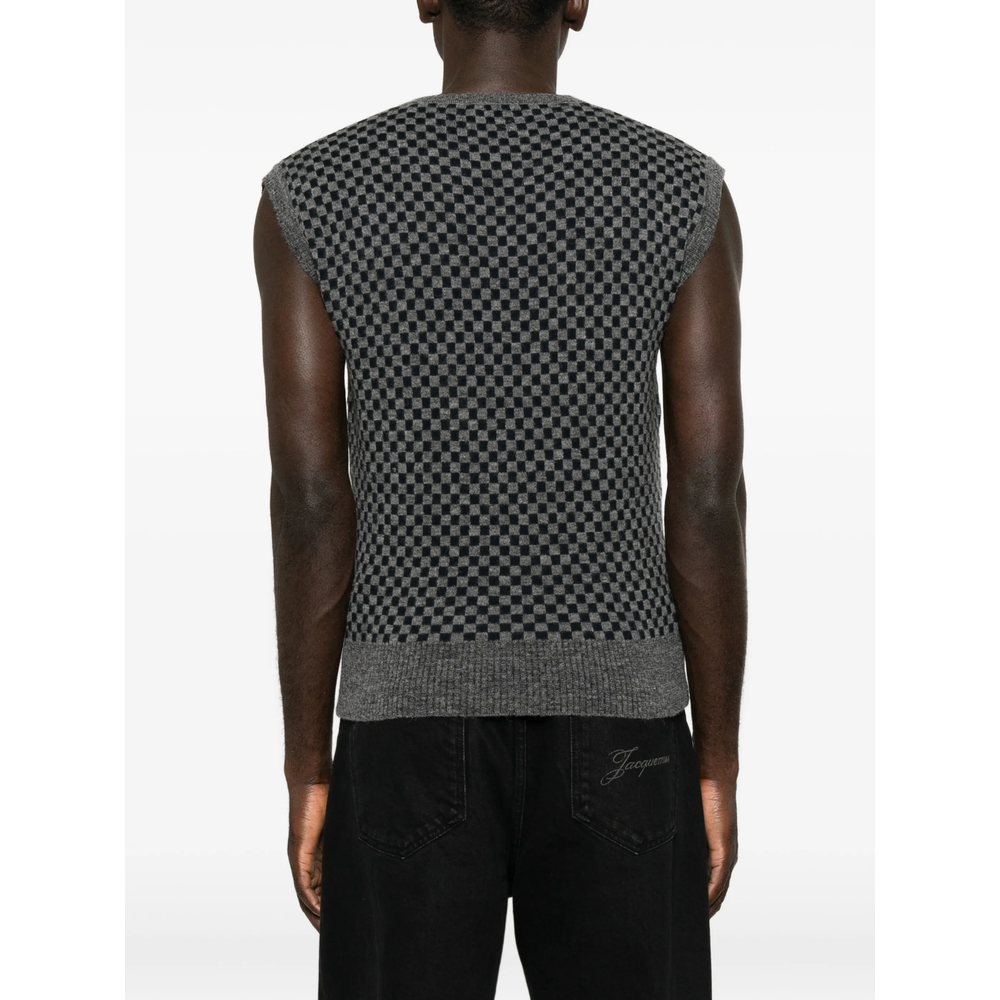 Checkerboard-Knit Orb-Embroidered Sleeveless Sweater