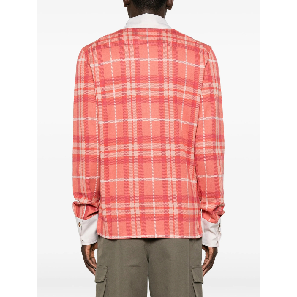 Check-Pattern Long-Sleeve Polo Shirt