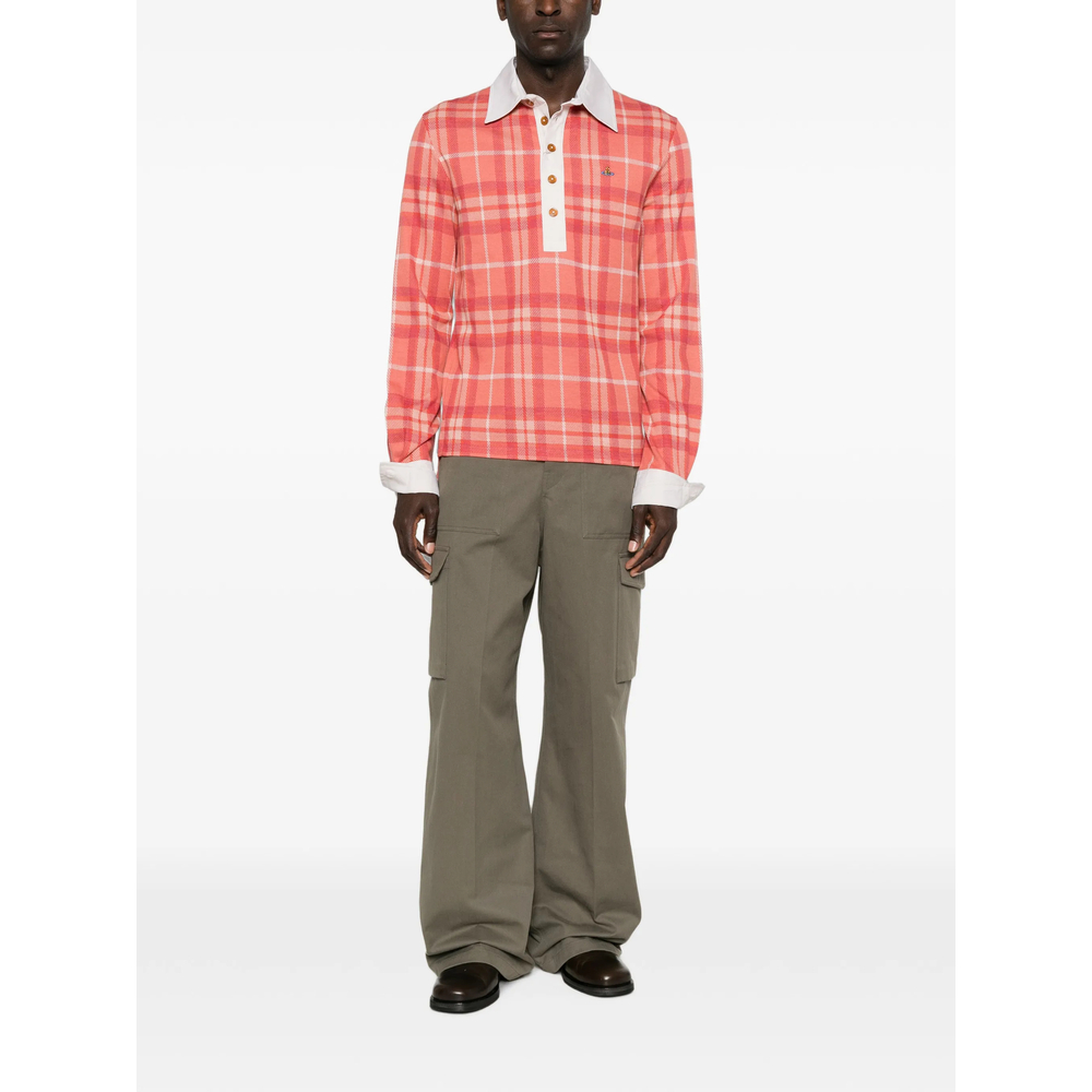 Check-Pattern Long-Sleeve Polo Shirt